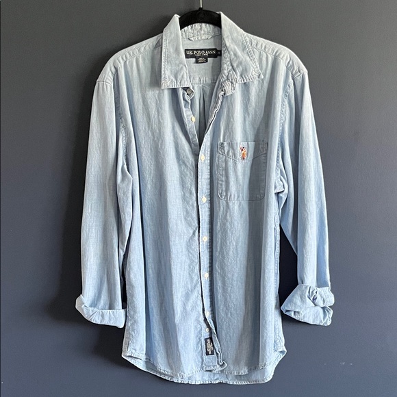 U.S. Polo Assn. Women’s Casual Light Blue Button Down Shirt - Picture 1 of 11